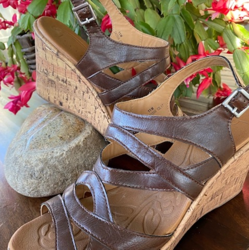 Brown Born Size 11 Wedge Sandals